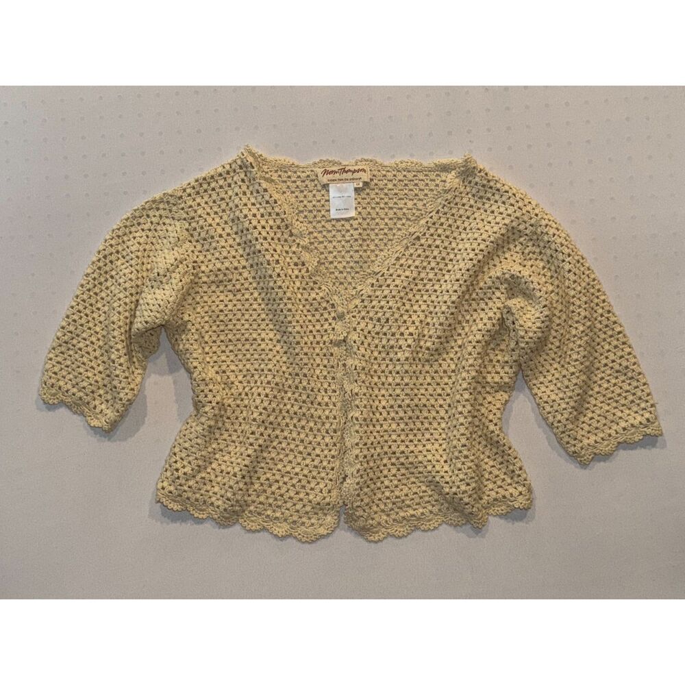 Norm Thompson Crochet Cotton\Linen Cream Cardigan | Size 1X